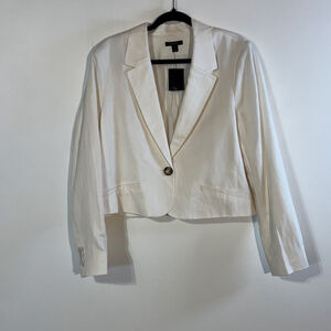 RW & CO. White Cropped Blazer Women’s Size 14 One Button Lyocell Linen NWT